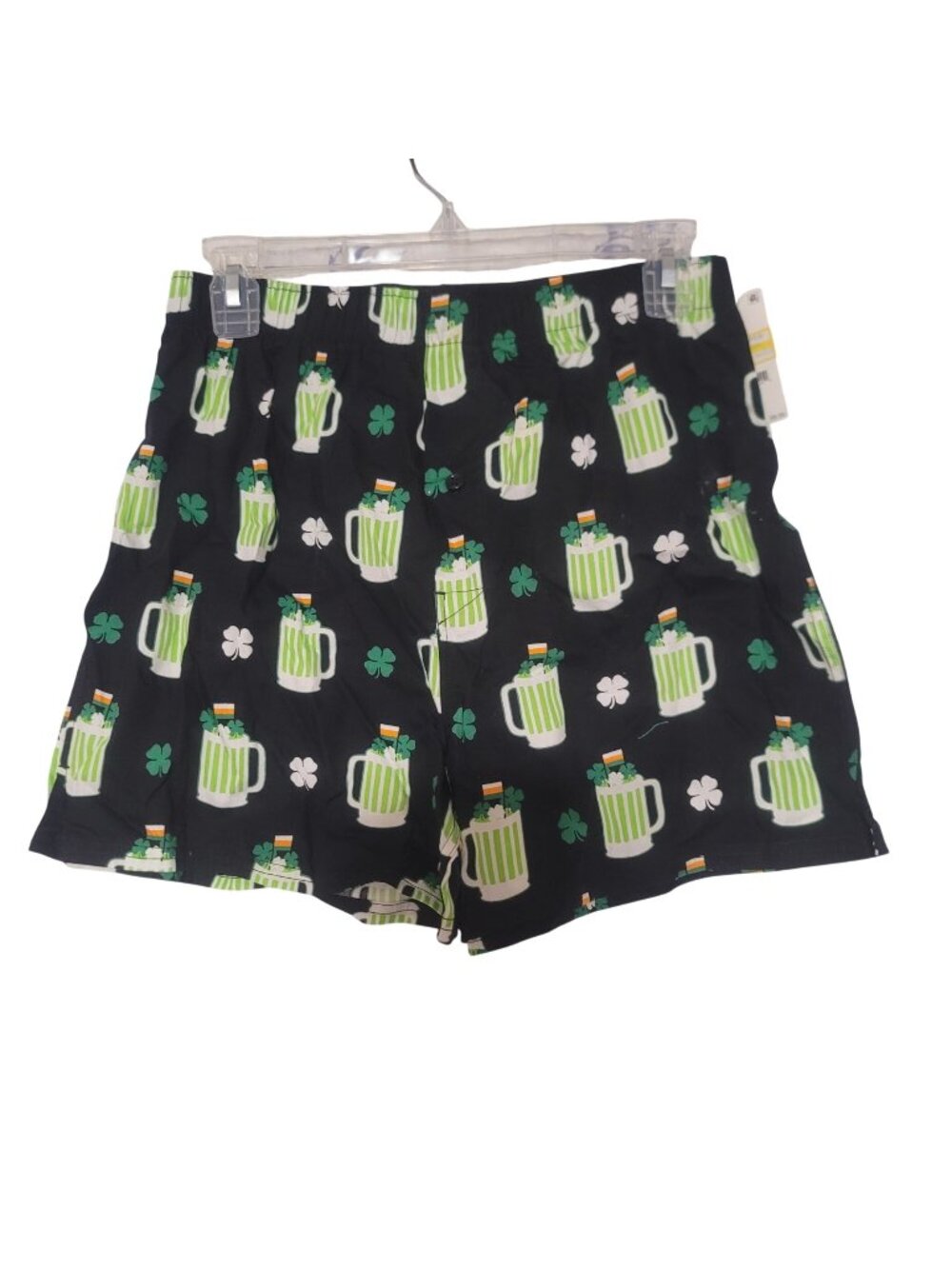 Saint Patricks Day S Beer Mug & Shamrock Print Black Cotton Mens Boxer Shorts